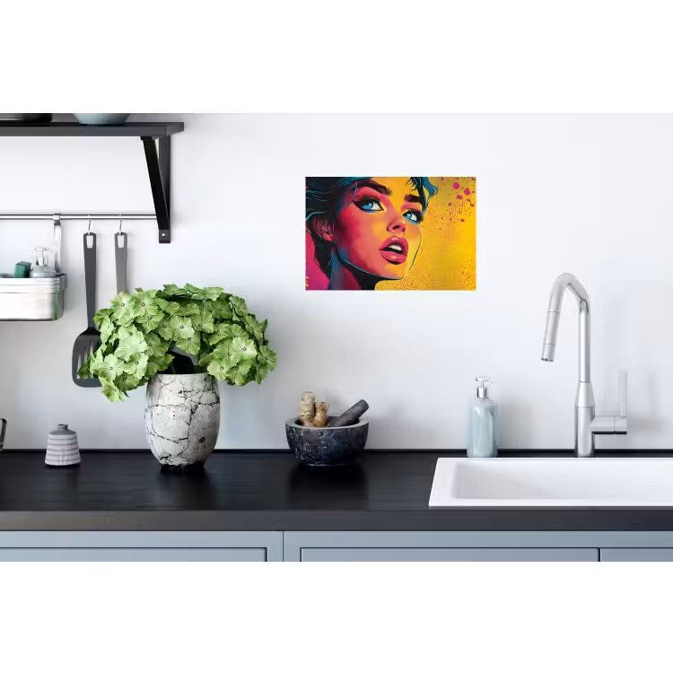 Close-up - Vrouwengezicht - Stippen - Geel Muursticker klein -keuken