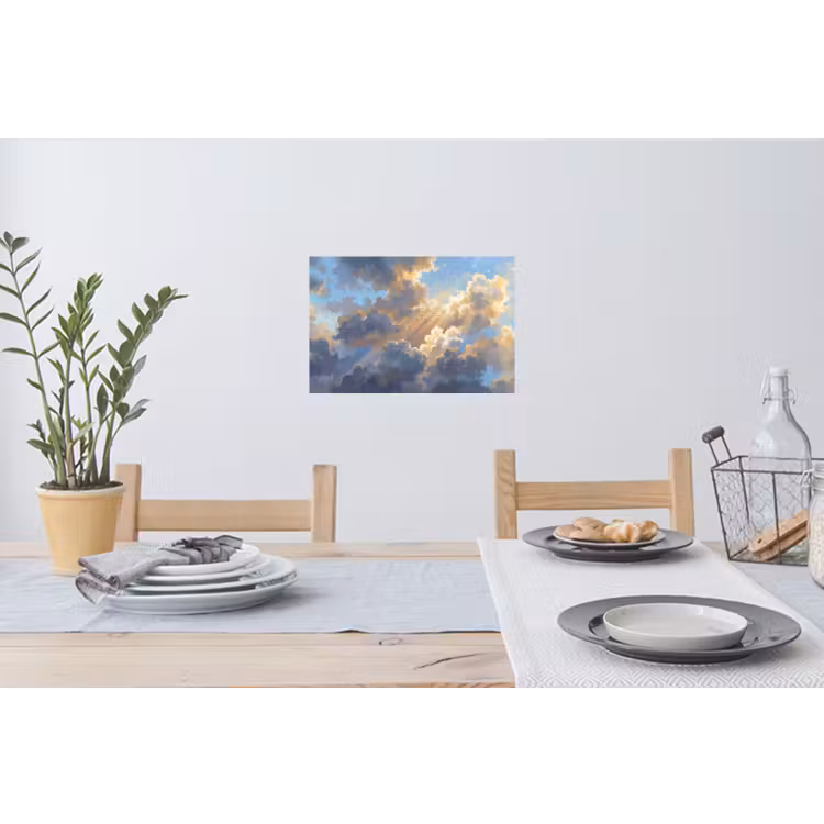Wolken - Zonnestralen - Natuur - Abstract - Blauw Muursticker klein -eettafel