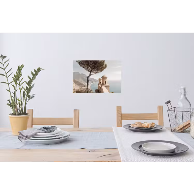 Kust - Klif - Boom - Gebouw Muursticker klein -eettafel