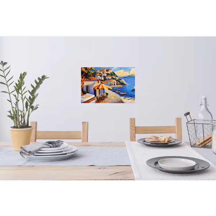 Kustdorp - Huisjes - Mozaïek - Zee Muursticker klein -eettafel