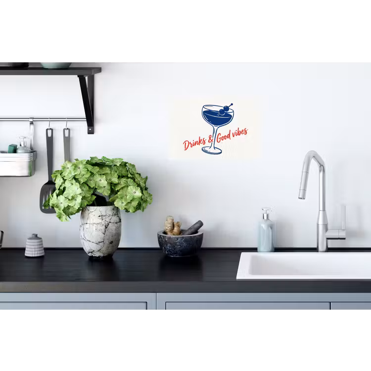 Cocktail - Glas - Illustratie - Blauw - Wit Muursticker klein -keuken
