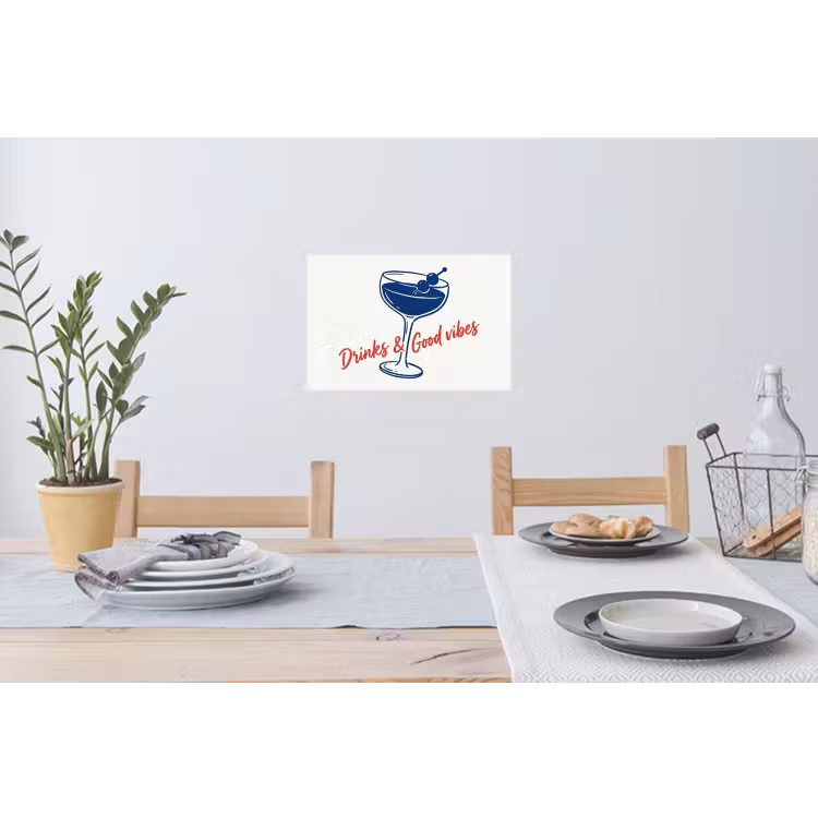 Cocktail - Glas - Illustratie - Blauw - Wit Muursticker klein -eettafel