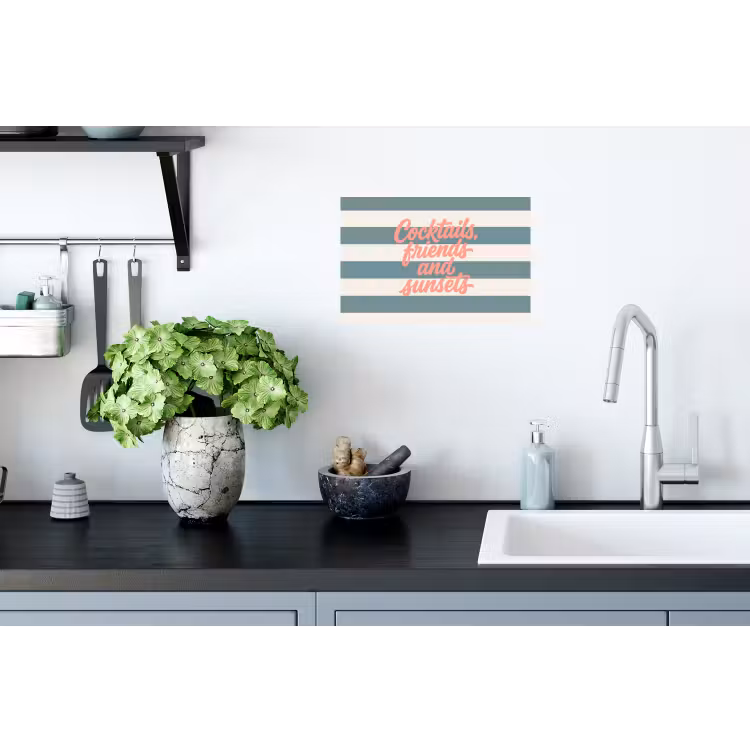 Cocktails - Strepen - Blauw - Koraal Muursticker klein -keuken
