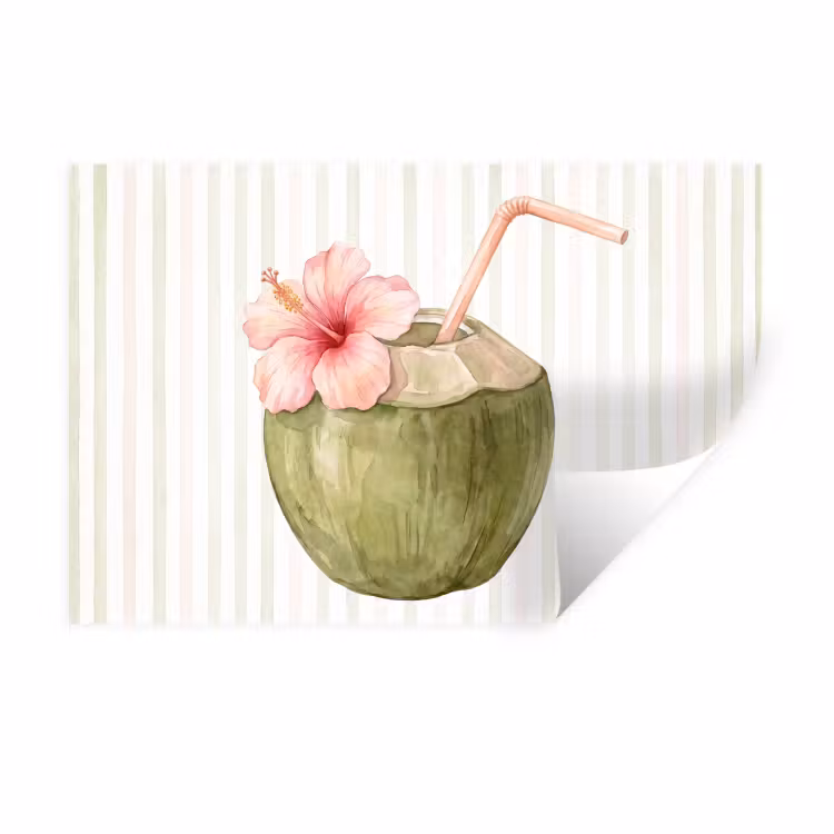 Kokosnoot - Drank - Tropisch - Illustratie - Zomer Muursticker klein -3d