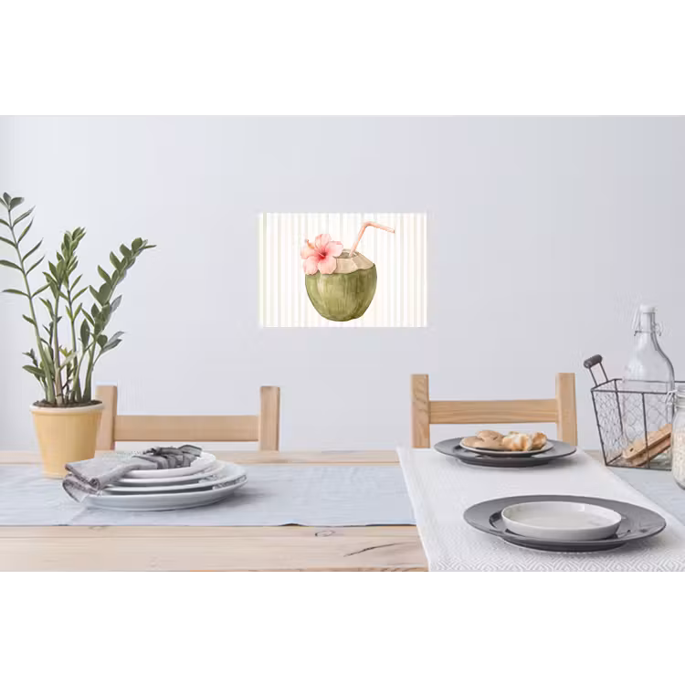 Kokosnoot - Drank - Tropisch - Illustratie - Zomer Muursticker klein -eettafel