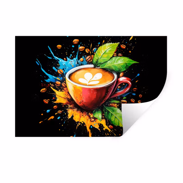 Koffie - Graffiti - Drinken - Abstract Muursticker klein -3d