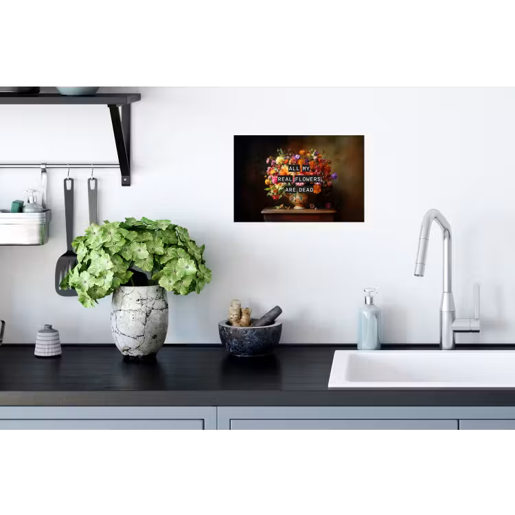 Kleur - Bloemen - Vintage - Bloemenvaas Muursticker klein -keuken