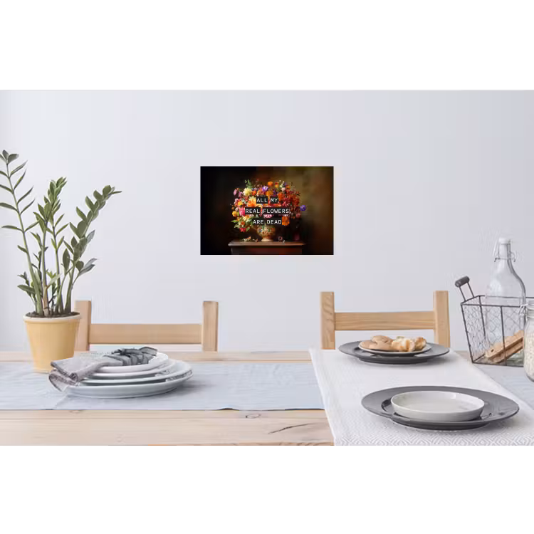 Kleur - Bloemen - Vintage - Bloemenvaas Muursticker klein -eettafel