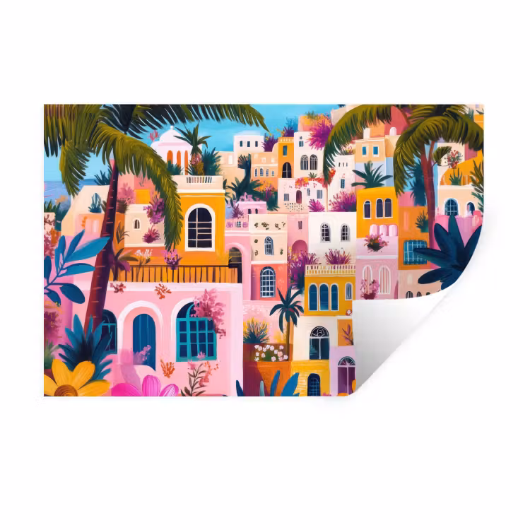 Kleurrijk - Roze - Oranje - Geel - Bloemen Muursticker klein -3d