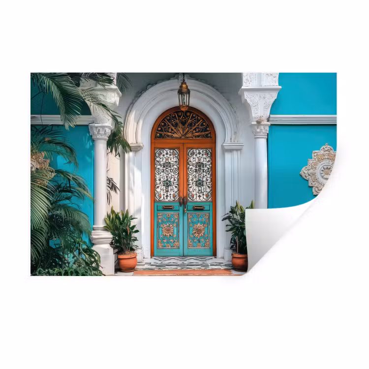 Zuilen - Sierlijke - Deur - Blauw Muursticker klein -3d