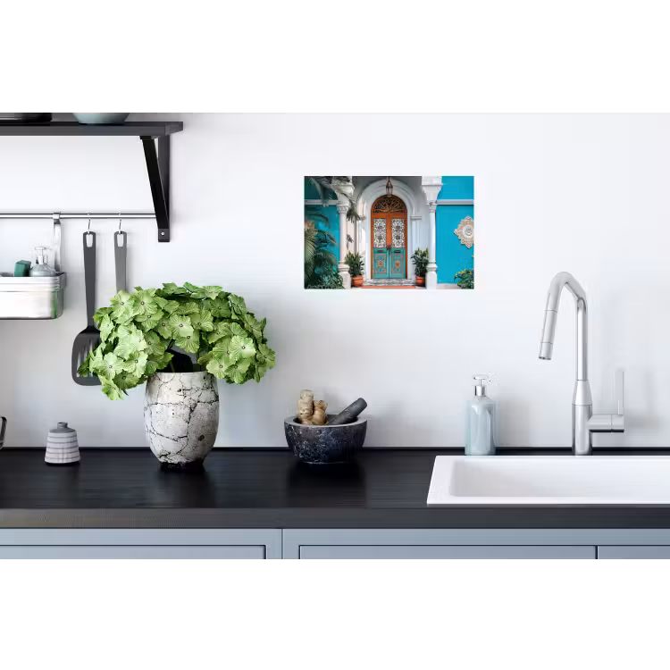 Zuilen - Sierlijke - Deur - Blauw Muursticker klein -keuken