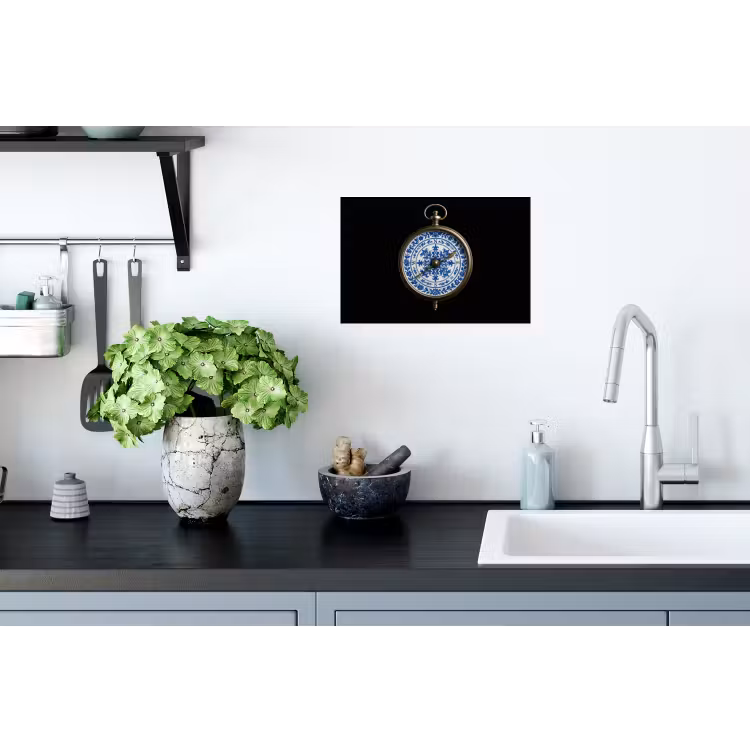 Kompas - Delfts blauw - Zwart Muursticker klein -keuken