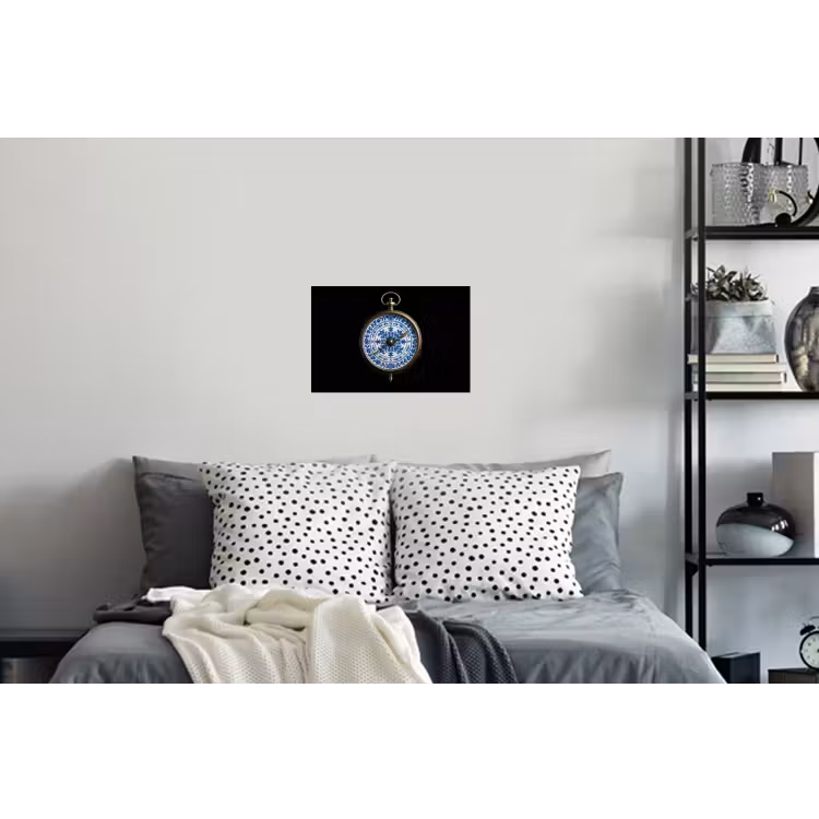 Kompas - Delfts blauw - Zwart Muursticker klein -slaapkamer
