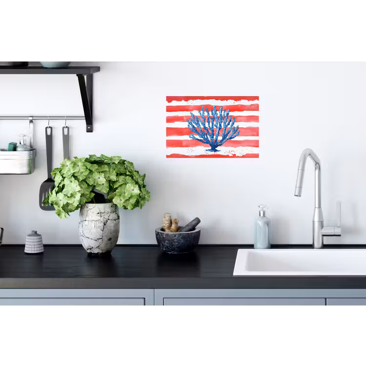 Koraal - Verfstructuur - Rood - Blauw Muursticker klein -keuken