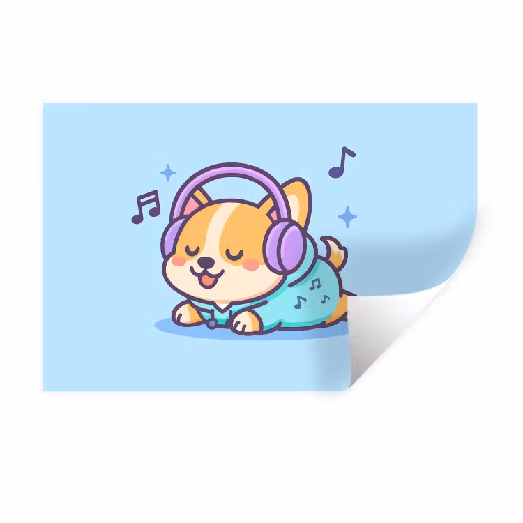 Corgi - Koptelefoon - Blauw - Muzieknoten Muursticker klein -3d