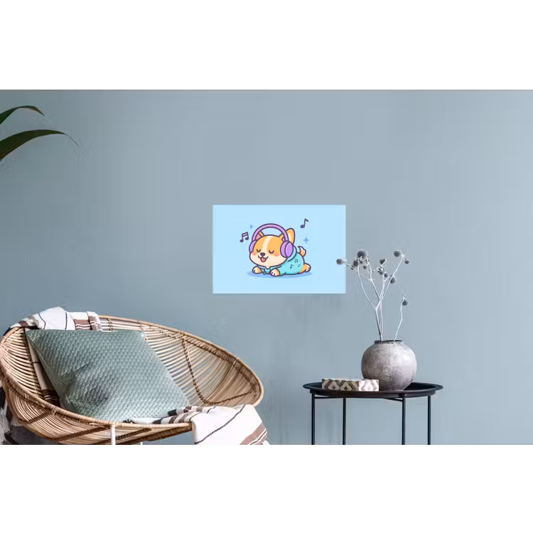 Corgi - Koptelefoon - Blauw - Muzieknoten Muursticker klein -plant