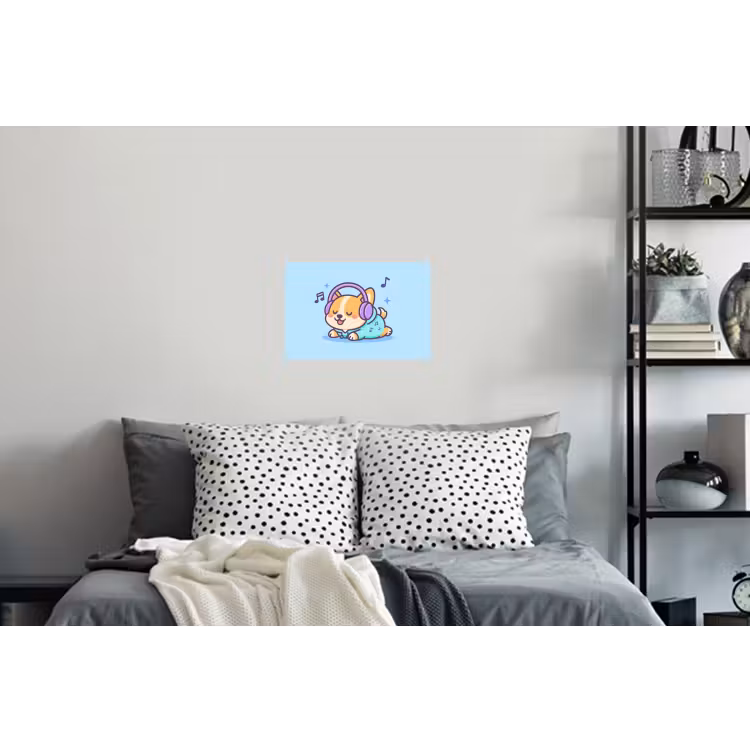 Corgi - Koptelefoon - Blauw - Muzieknoten Muursticker klein -slaapkamer