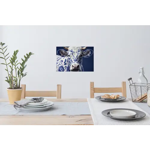Koe - Delfts - Blauw - Artistiek Muursticker klein -eettafel
