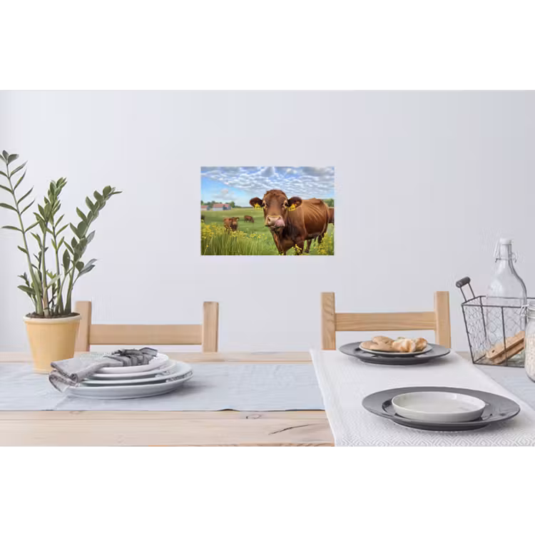 Koe - Weide - Bloemen Muursticker klein -eettafel