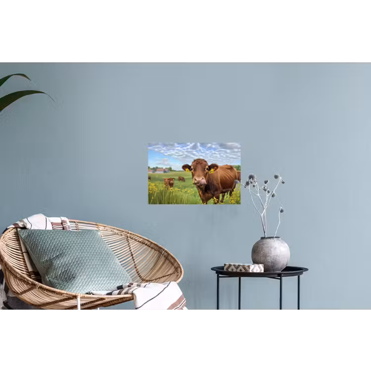Koe - Weide - Bloemen Muursticker klein -plant