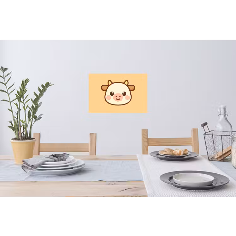 Koe - Oranje - Cartoon Muursticker klein -eettafel