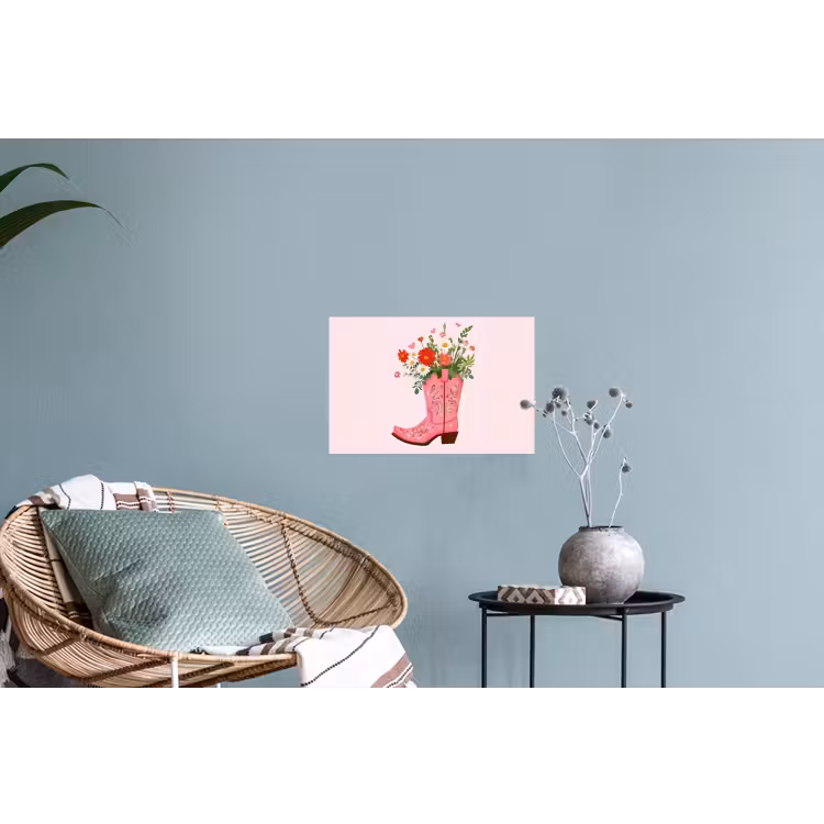 Cowboylaarzen - Roze - Boeket - Bloemen Muursticker klein -plant
