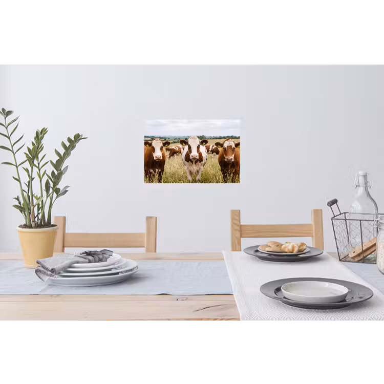 Koeien - Portret - Weide - Boerderij - Nieuwsgierig Muursticker klein -eettafel