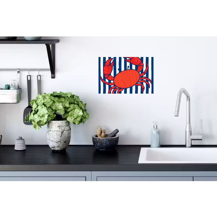 Krab - Strepen - Zeeleven - Illustratie - Rood Muursticker klein -keuken