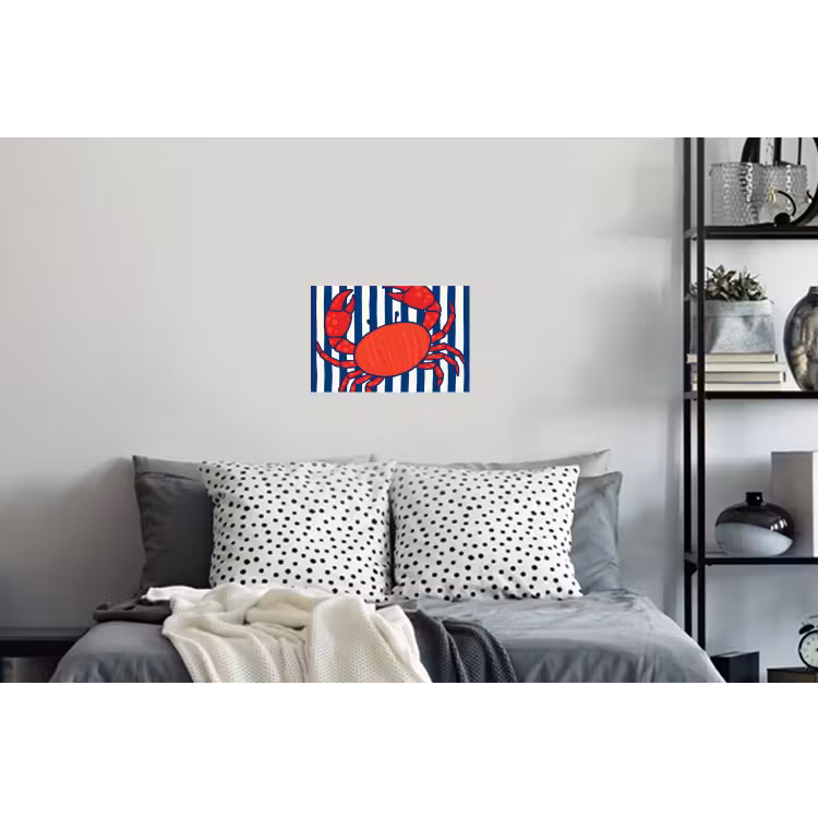 Krab - Strepen - Zeeleven - Illustratie - Rood Muursticker klein -slaapkamer