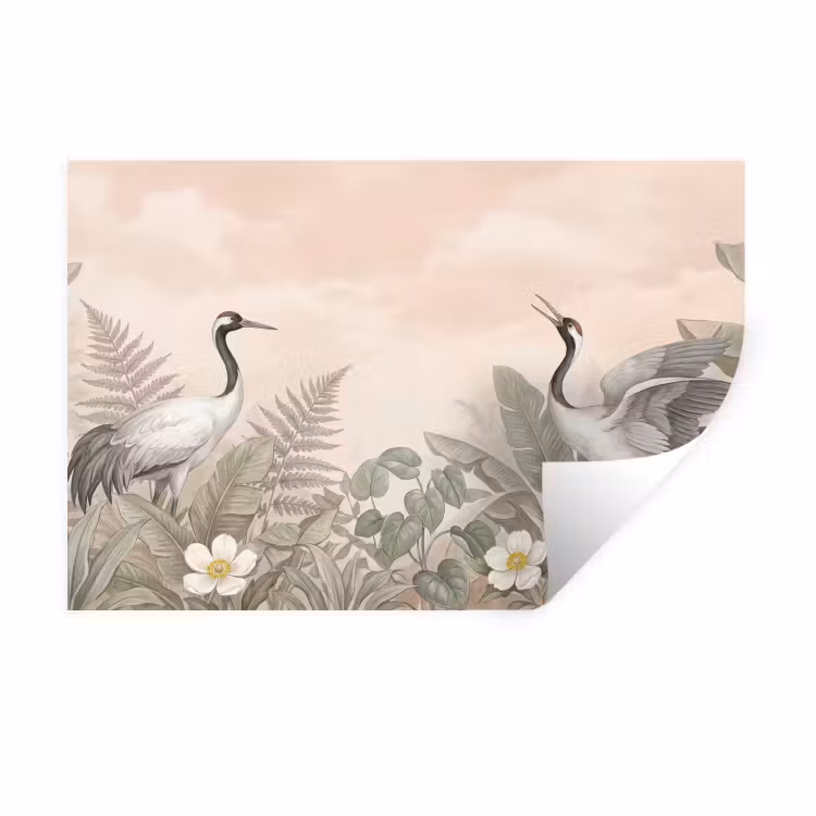 Kraanvogels - Natuur - Roze Muursticker klein -3d