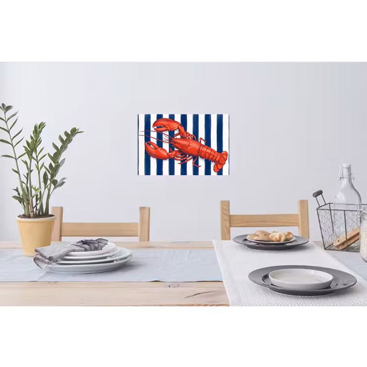 Schaaldier - Kreeft - Marine - Illustratie - Rood Muursticker klein -eettafel
