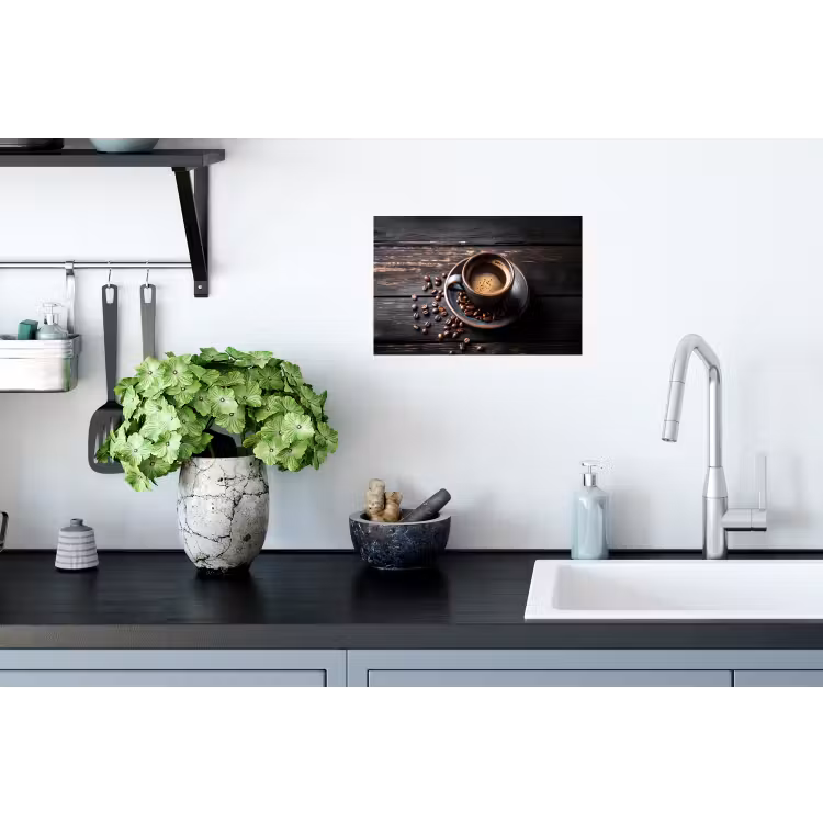 Kop - Koffie - Hout - Bonen Muursticker klein -keuken