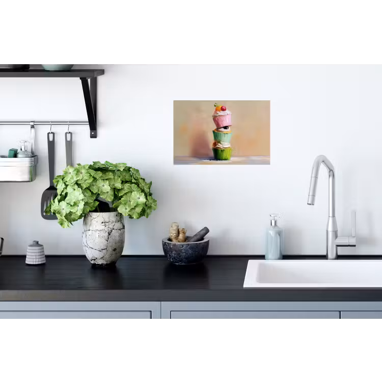 Cupcakes - Gestapeld - Kleurrijk - Fruit Muursticker klein -keuken