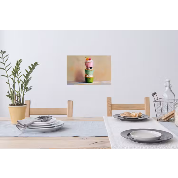 Cupcakes - Gestapeld - Kleurrijk - Fruit Muursticker klein -eettafel