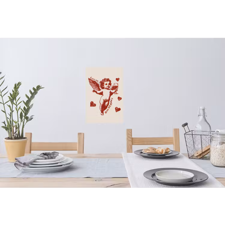 Cupido - Hartjes - Rood - Klassiek Muursticker klein -eettafel