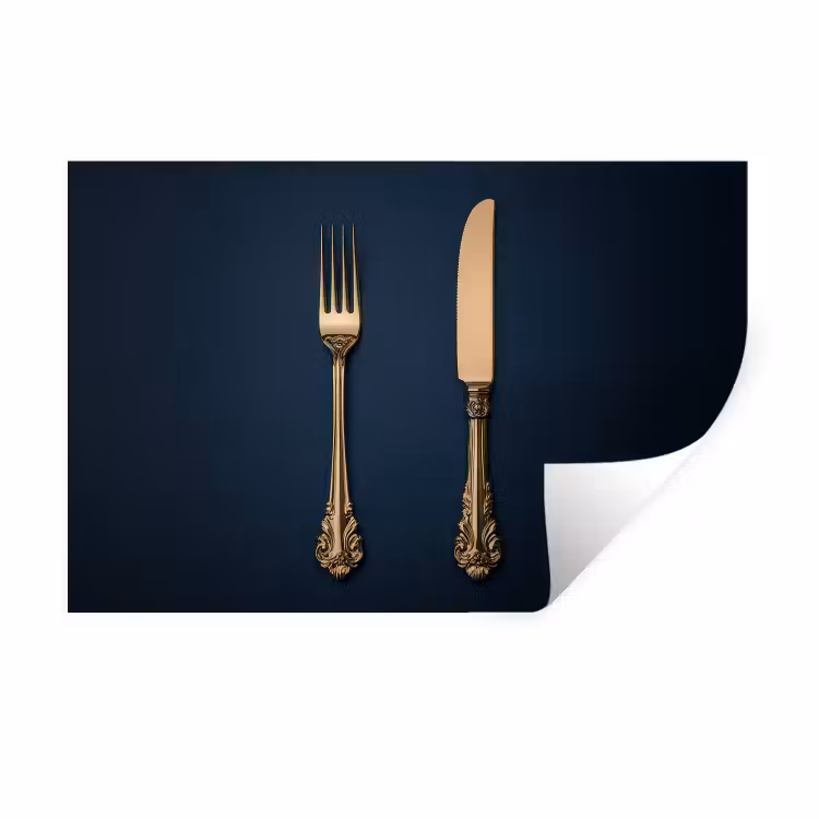 Bestek - Donkerblauw - Goud Muursticker klein -3d