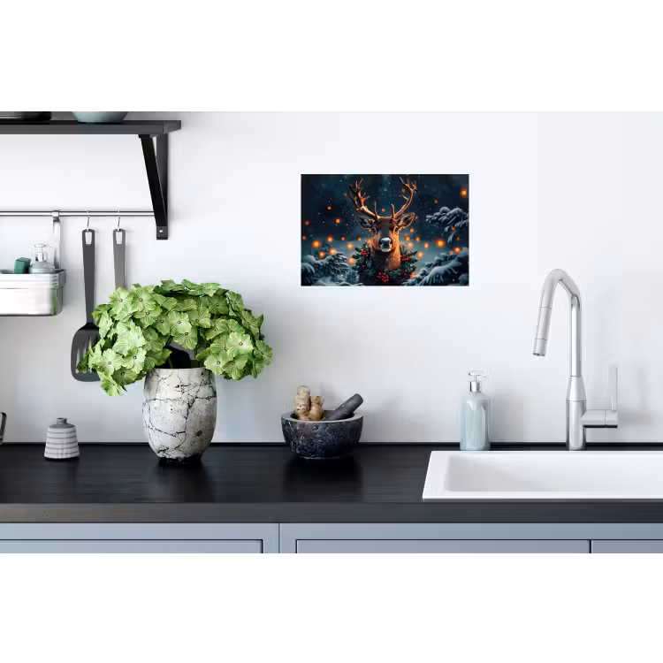 Hert - Kerst - Winter - Sneeuw - Kerstkrans Muursticker klein -keuken