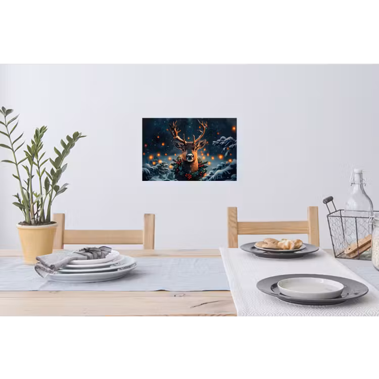 Hert - Kerst - Winter - Sneeuw - Kerstkrans Muursticker klein -eettafel