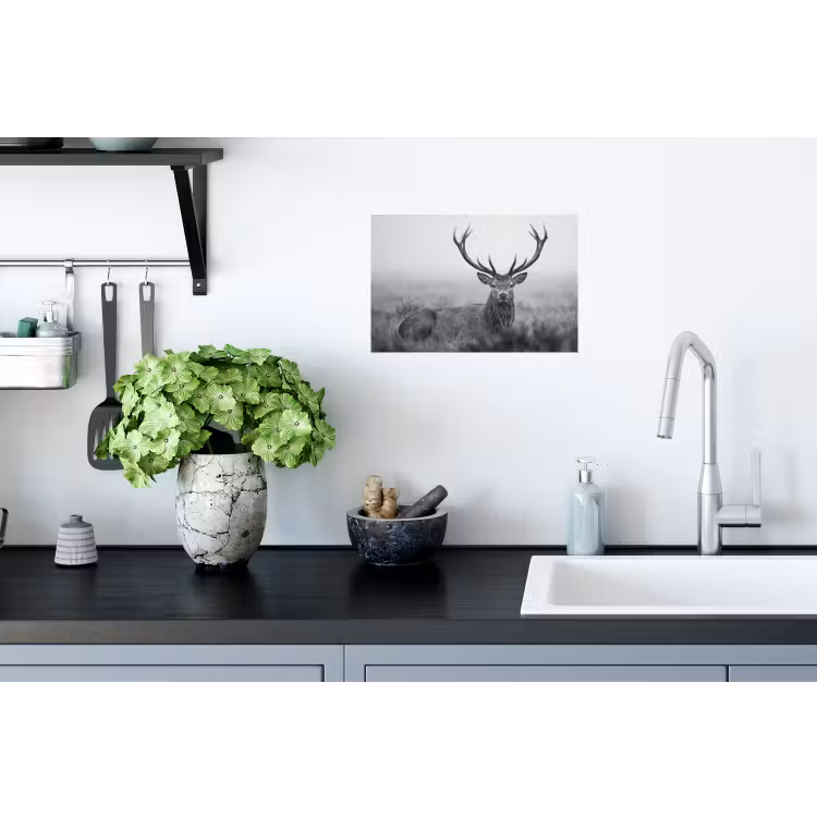 Hert - Mistig - Zwart - Wit Muursticker klein -keuken