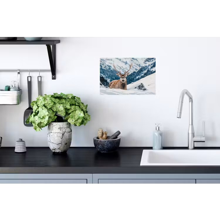 Hert - Landschap - Winter - Natuur - Dieren - Bergen Muursticker klein -keuken