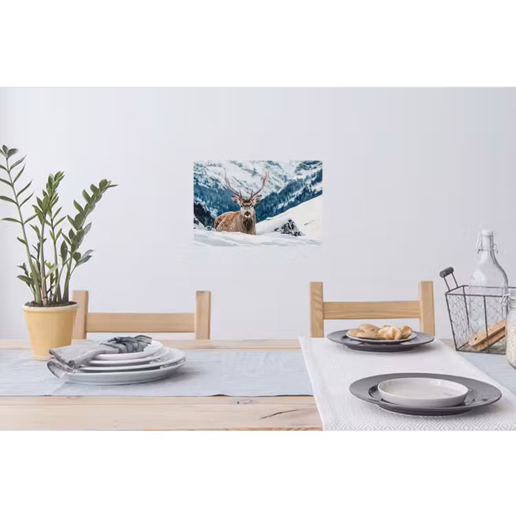 Hert - Landschap - Winter - Natuur - Dieren - Bergen Muursticker klein -eettafel