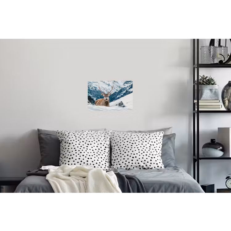 Hert - Landschap - Winter - Natuur - Dieren - Bergen Muursticker klein -slaapkamer