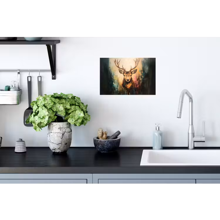 Hert - Geverfd - Gewei - Bruin Muursticker klein -keuken