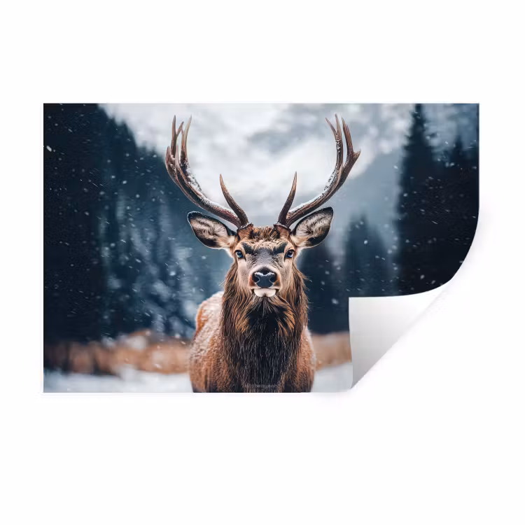 Hert - Winter - Hertenkop - Sneeuw - Gewei Muursticker klein -3d