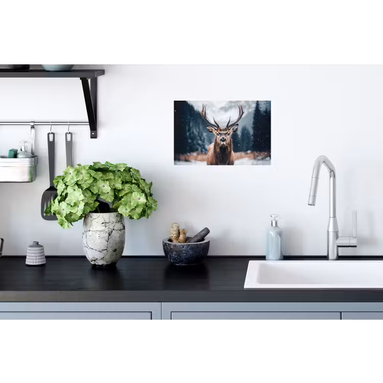Hert - Winter - Hertenkop - Sneeuw - Gewei Muursticker klein -keuken