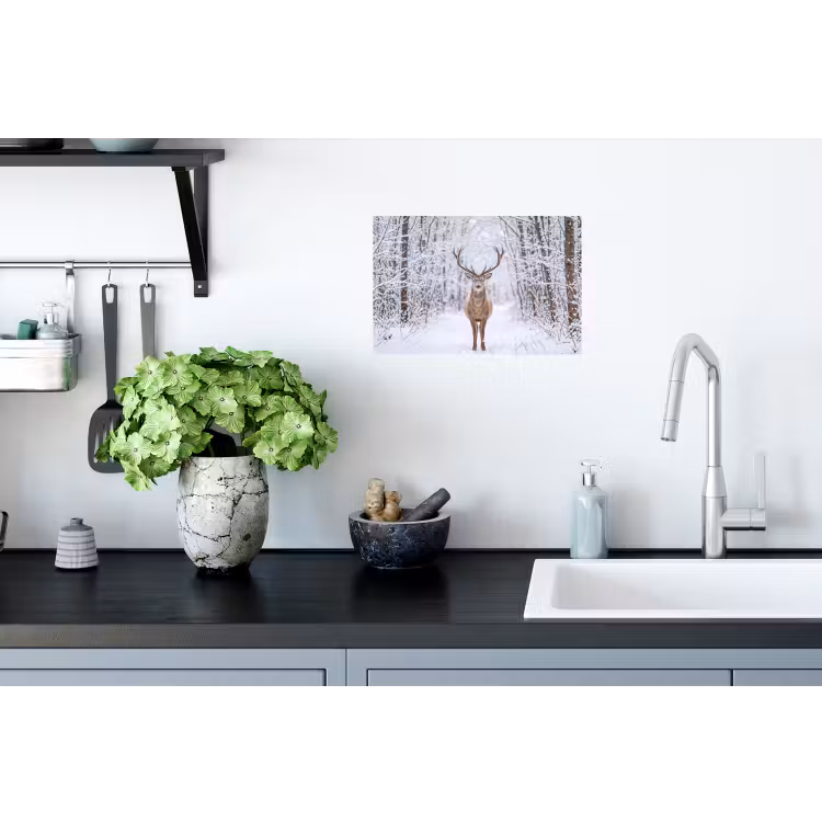 Hert - Winter - Bos - Natuur - Wit Muursticker klein -keuken