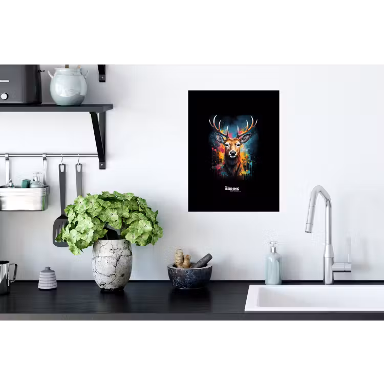 Hert met gewei tussen graffiti spray Muursticker klein -keuken