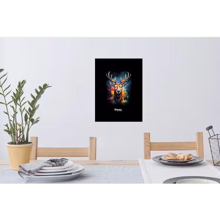 Hert met gewei tussen graffiti spray Muursticker klein -eettafel