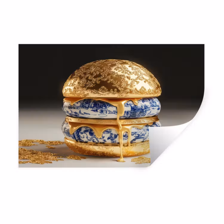 Delftsblauw - Goud - Burger Muursticker klein -3d