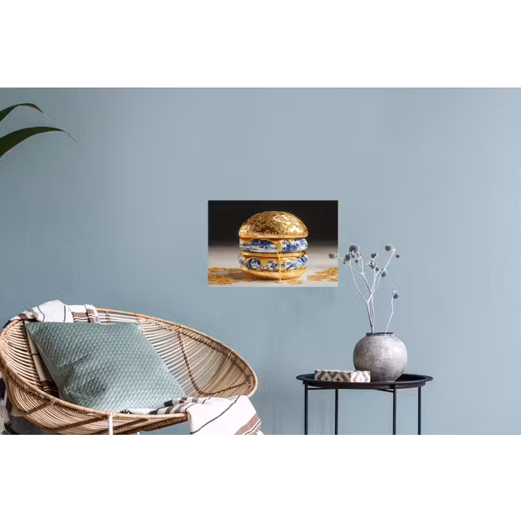 Delftsblauw - Goud - Burger Muursticker klein -plant